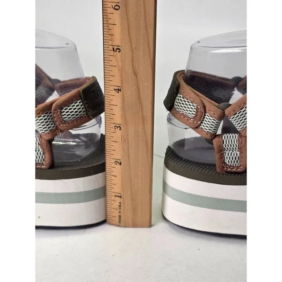 Teva Flatform Women's Sandal Size 6 EU 37 Green Olive Mesh Print Platform Shoes - Picture 9 of 12
